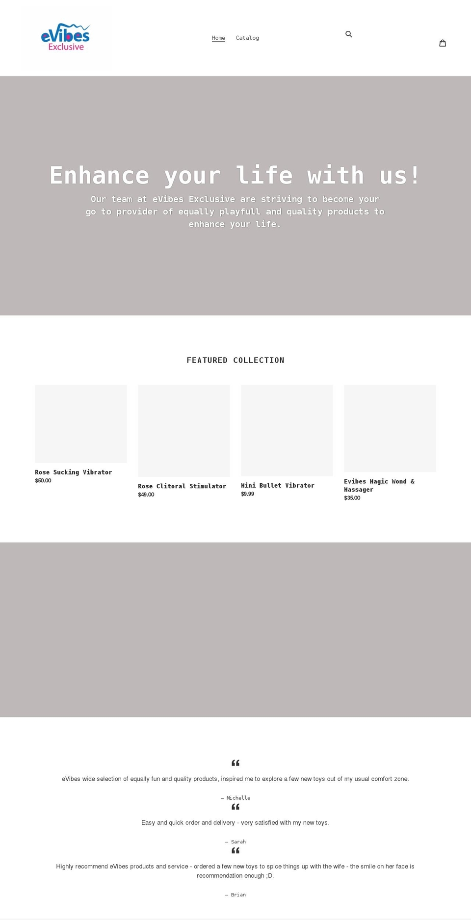 evibesexclusive.com shopify website screenshot