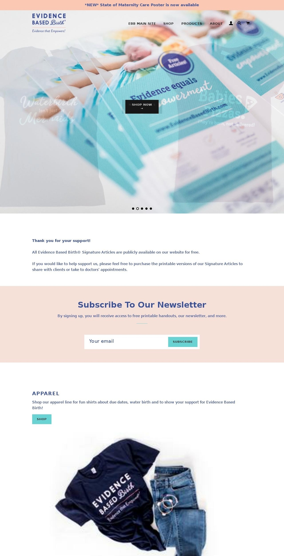 evidence-based-birth.myshopify.com shopify website screenshot
