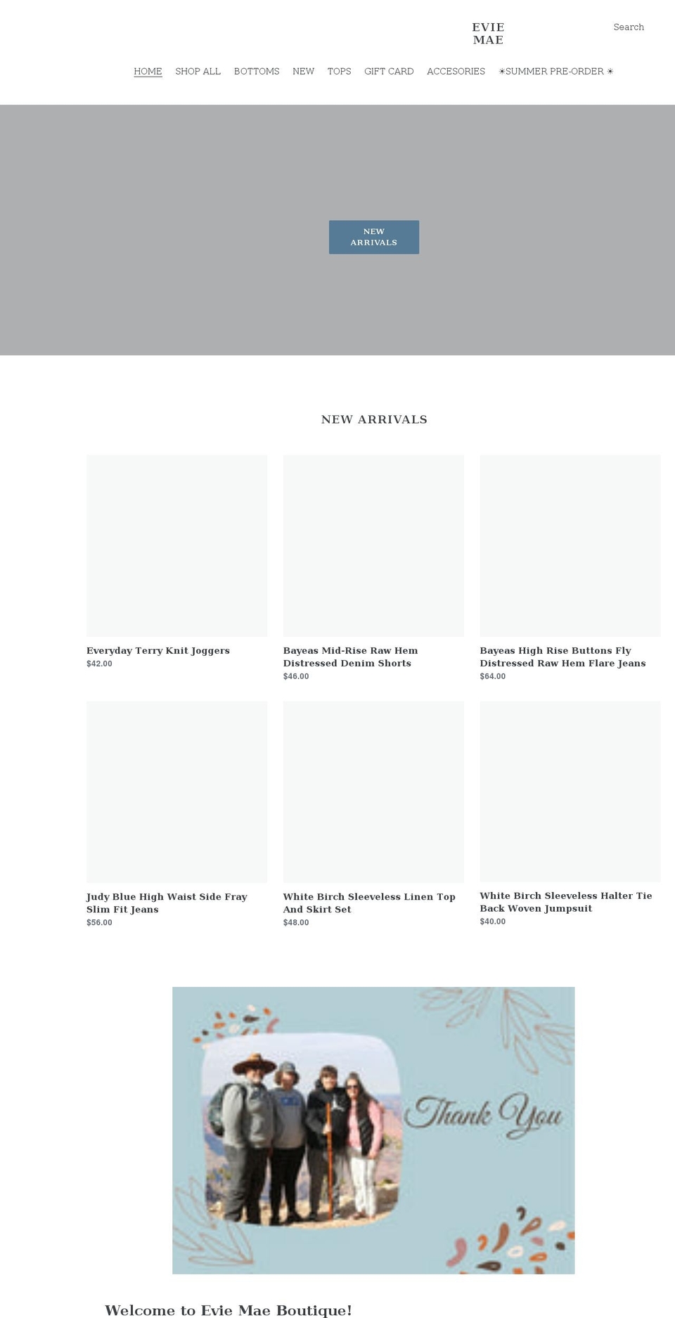 eviemaeboutique.com shopify website screenshot