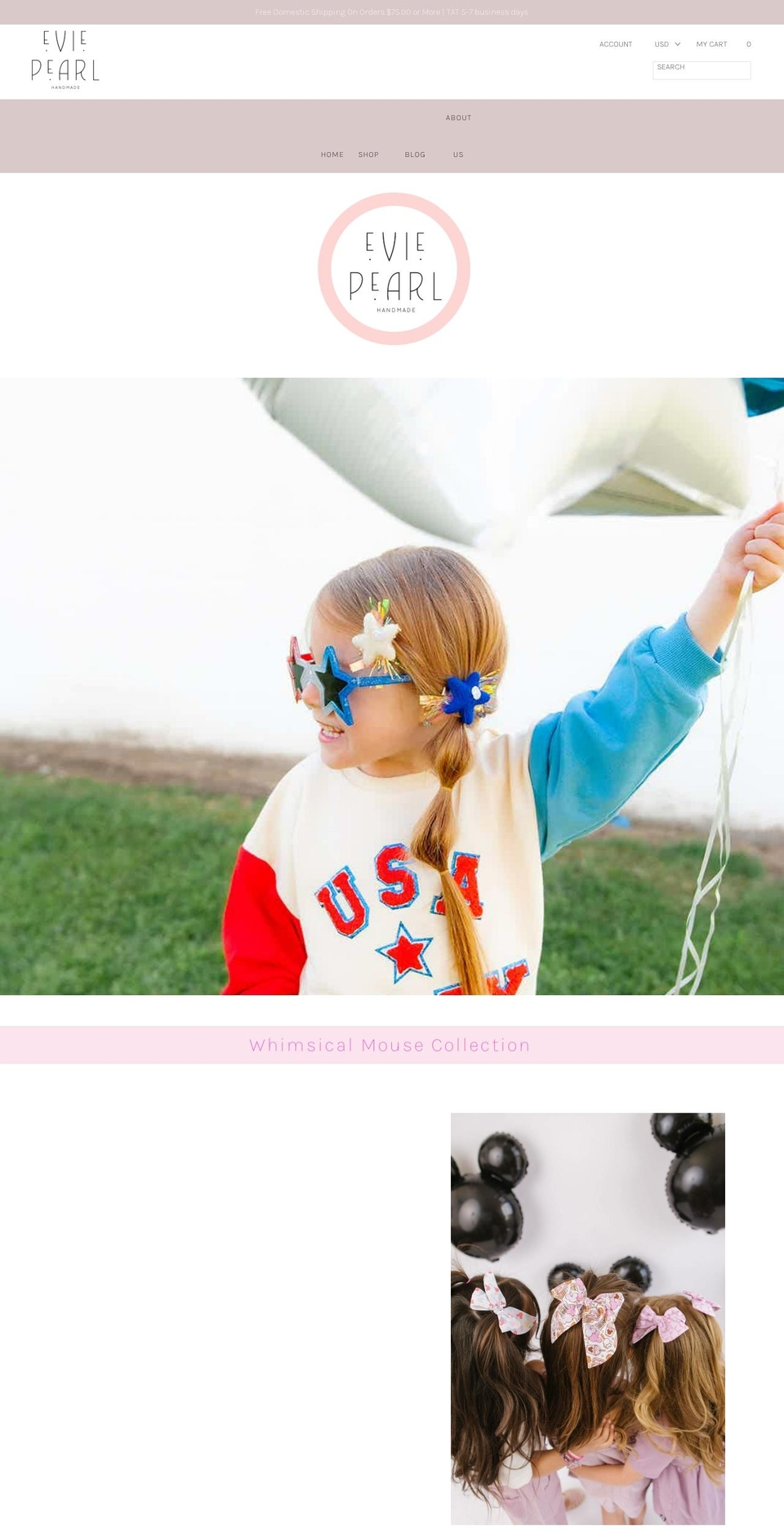 eviepearlhandmade.com shopify website screenshot
