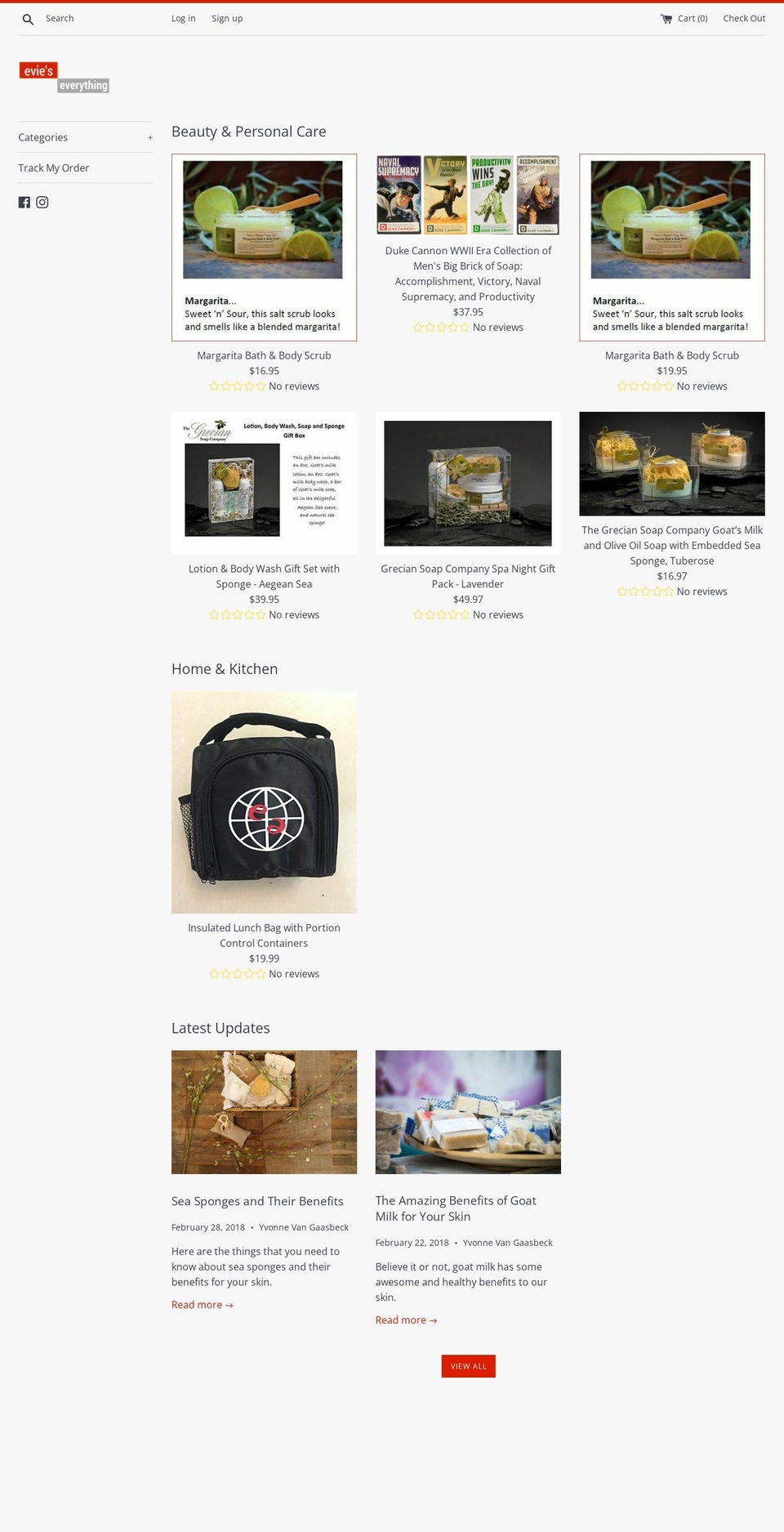 evieseverything.com shopify website screenshot