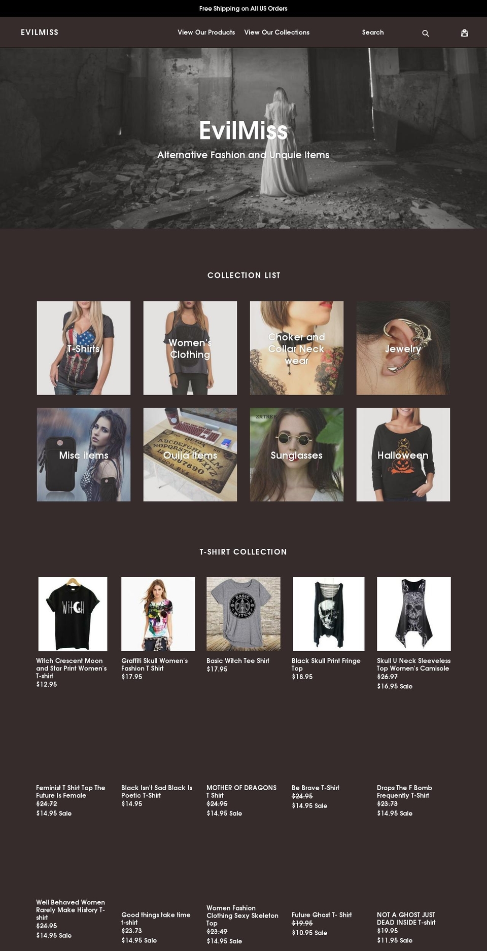 evilmiss.com — Shopify storefront screenshot