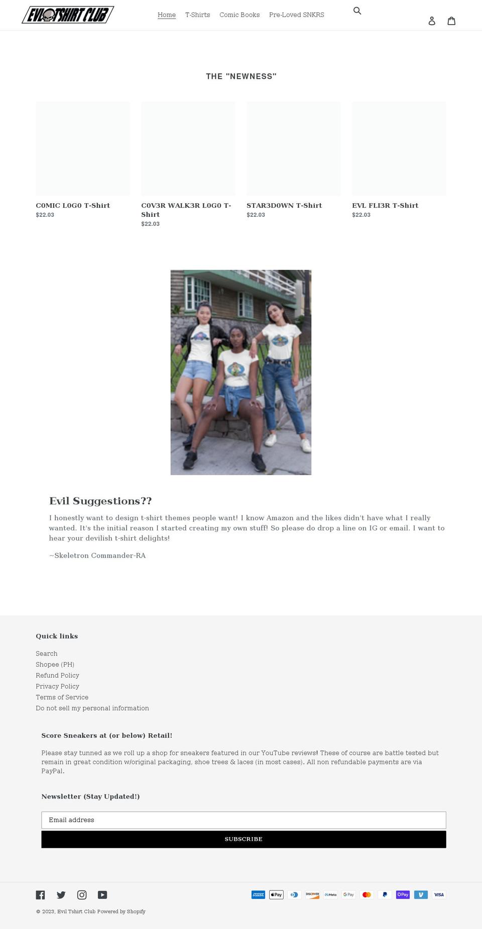 eviltshirtclub.com shopify website screenshot