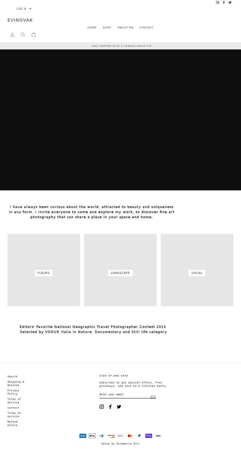 evinovak.com shopify website screenshot