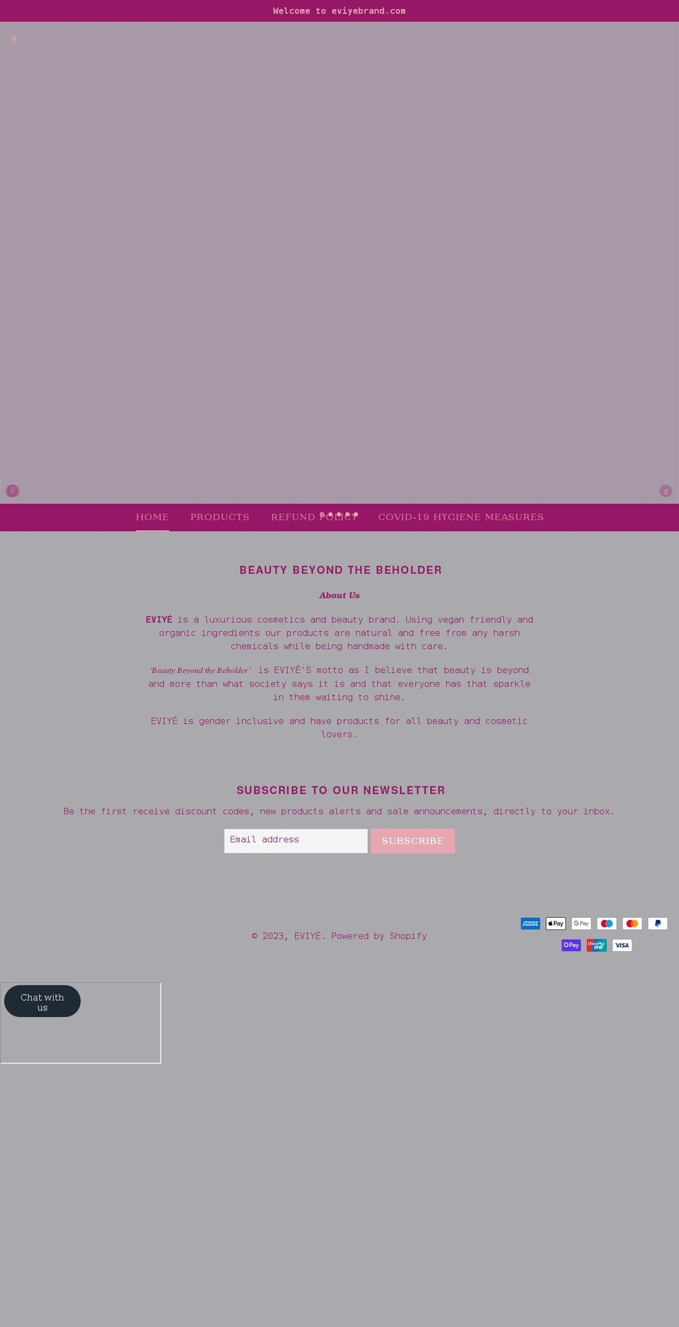 eviyebrand.com shopify website screenshot