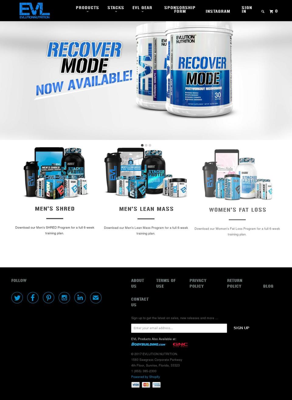 evlnutrition.net shopify website screenshot