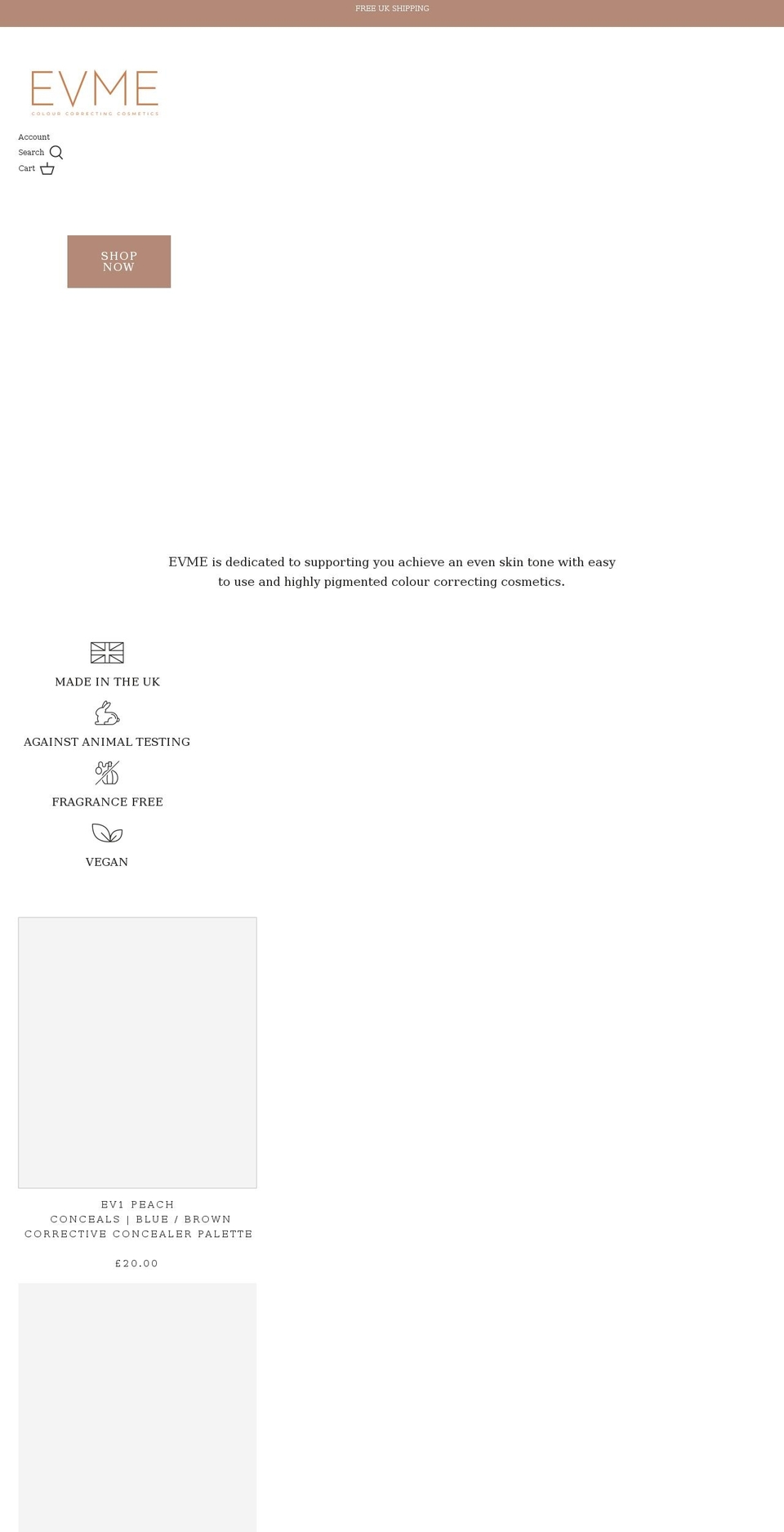 evmecosmetics.com shopify website screenshot