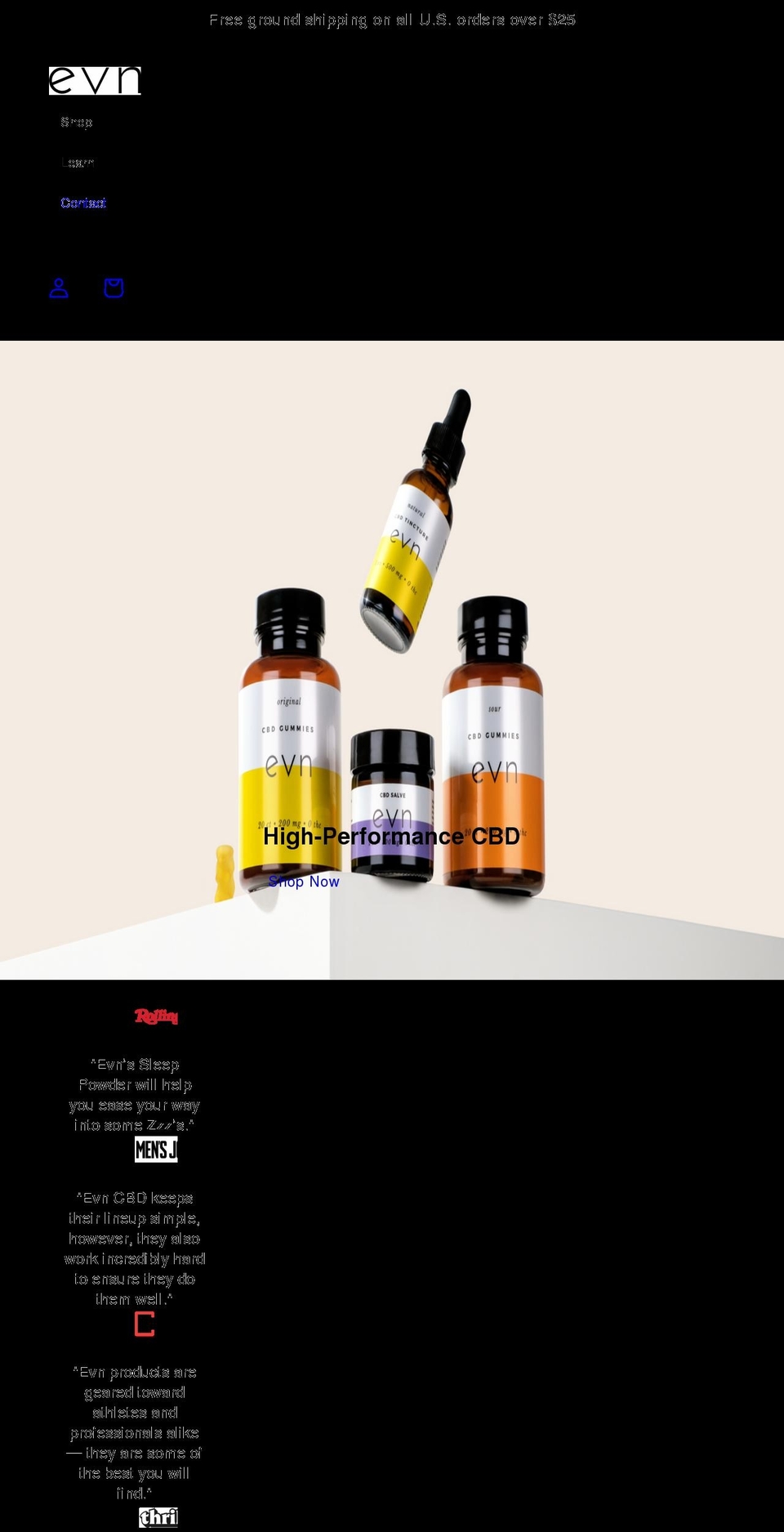evn-cbd.com shopify website screenshot