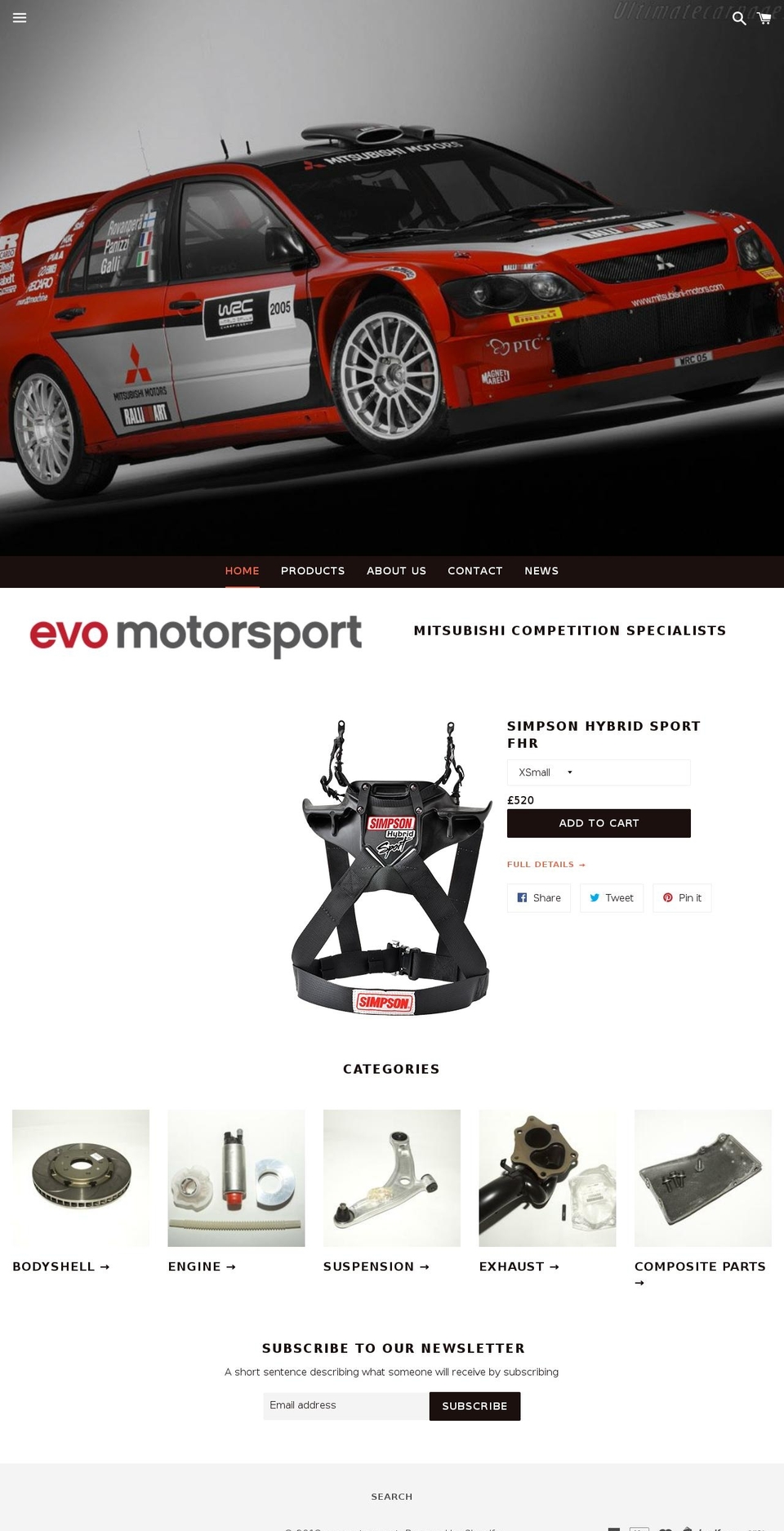 evo-motorsport.com — Shopify storefront screenshot