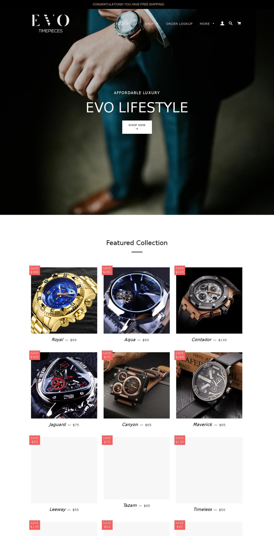 evo-timepieces.com shopify website screenshot