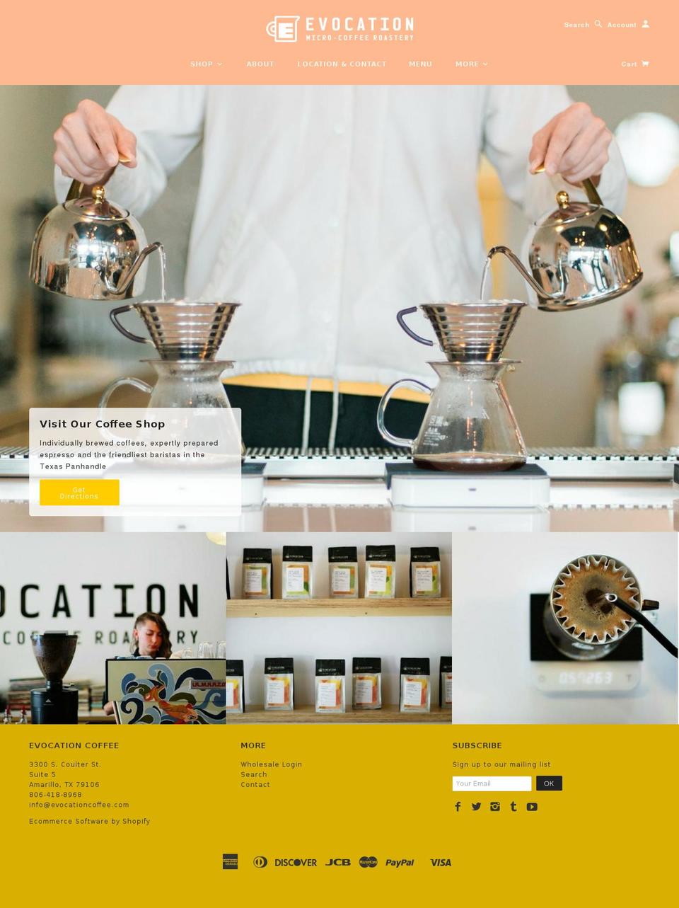 evocation.coffee shopify website screenshot