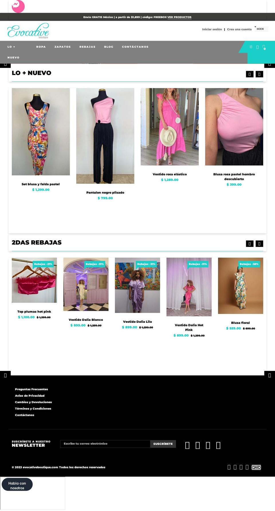 evocativeboutique.com — Shopify storefront screenshot