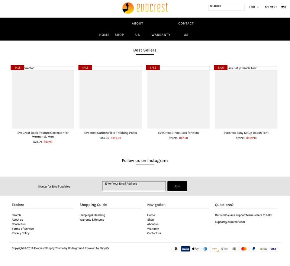 evocrest.com — Shopify storefront screenshot