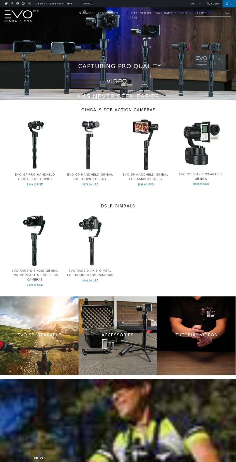 Expanse Shopify theme site example evogimbals.com