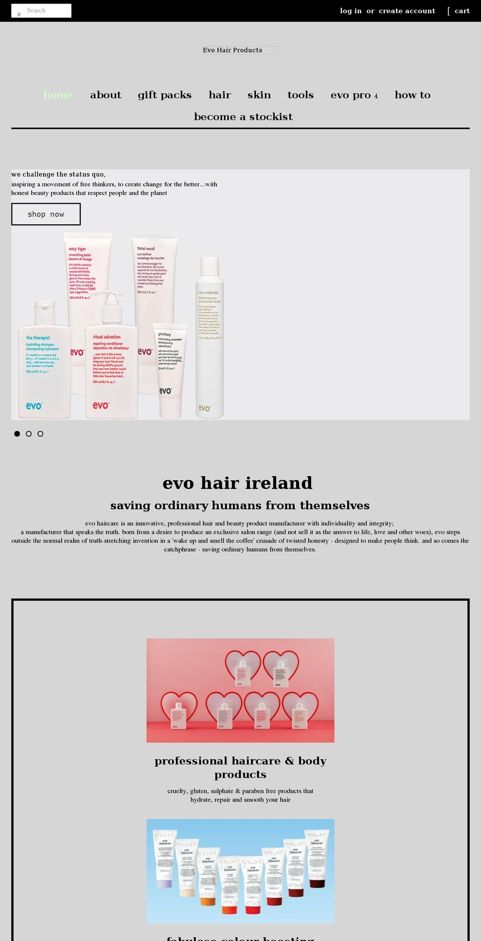 evohair.ie shopify website screenshot