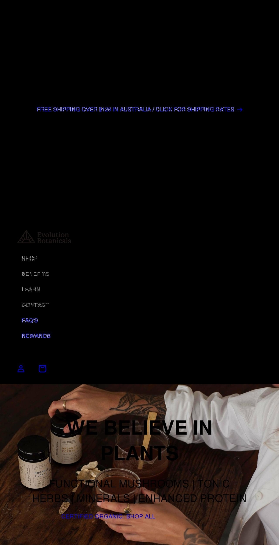 evolutionbotanicals.com.au shopify website screenshot
