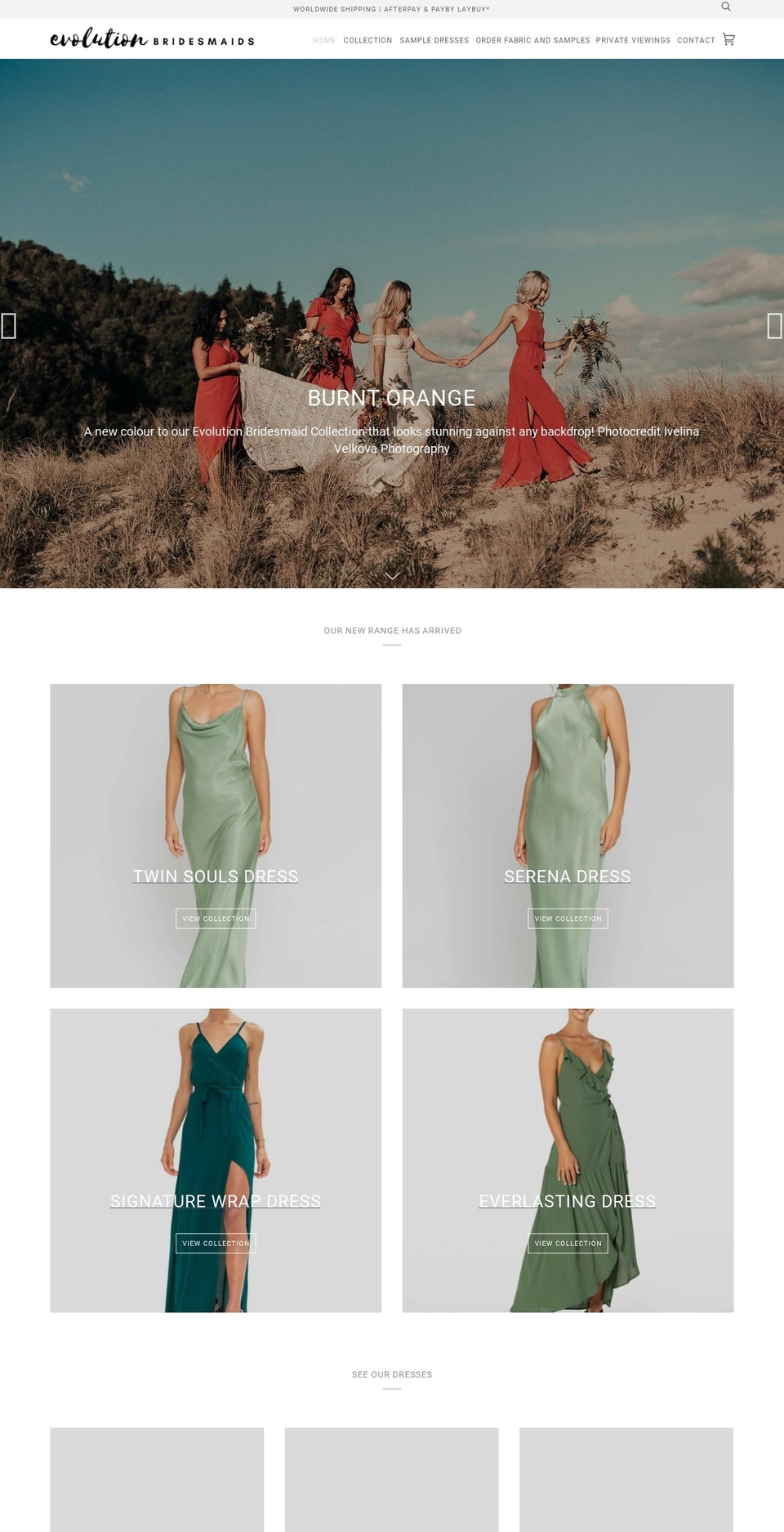 evolutionbridesmaids.com — Shopify storefront screenshot