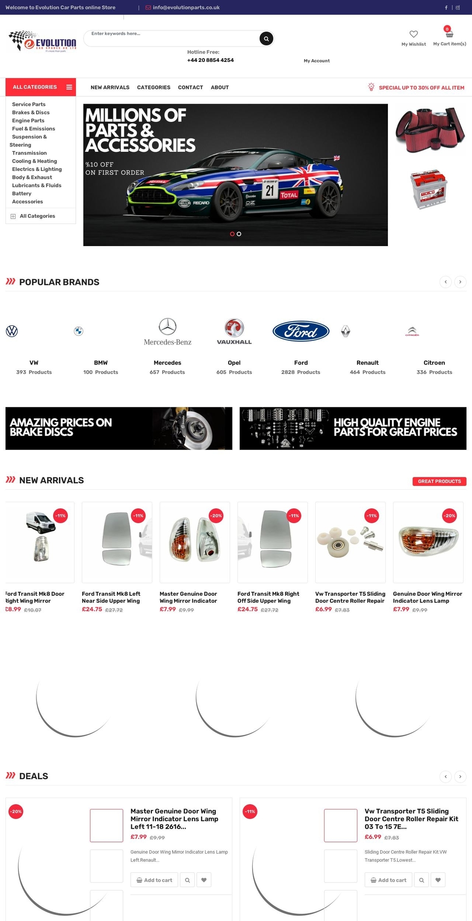 evolutioncarparts.co.uk shopify website screenshot