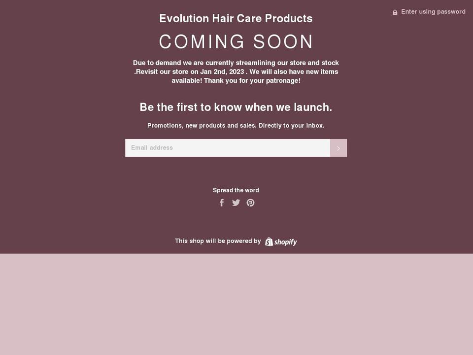 evolutionhairproducts.com shopify website screenshot