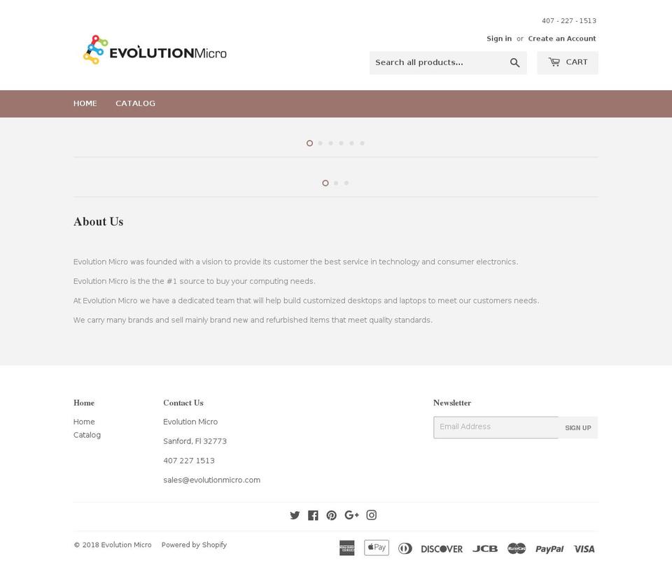 evolutionmicro.com shopify website screenshot