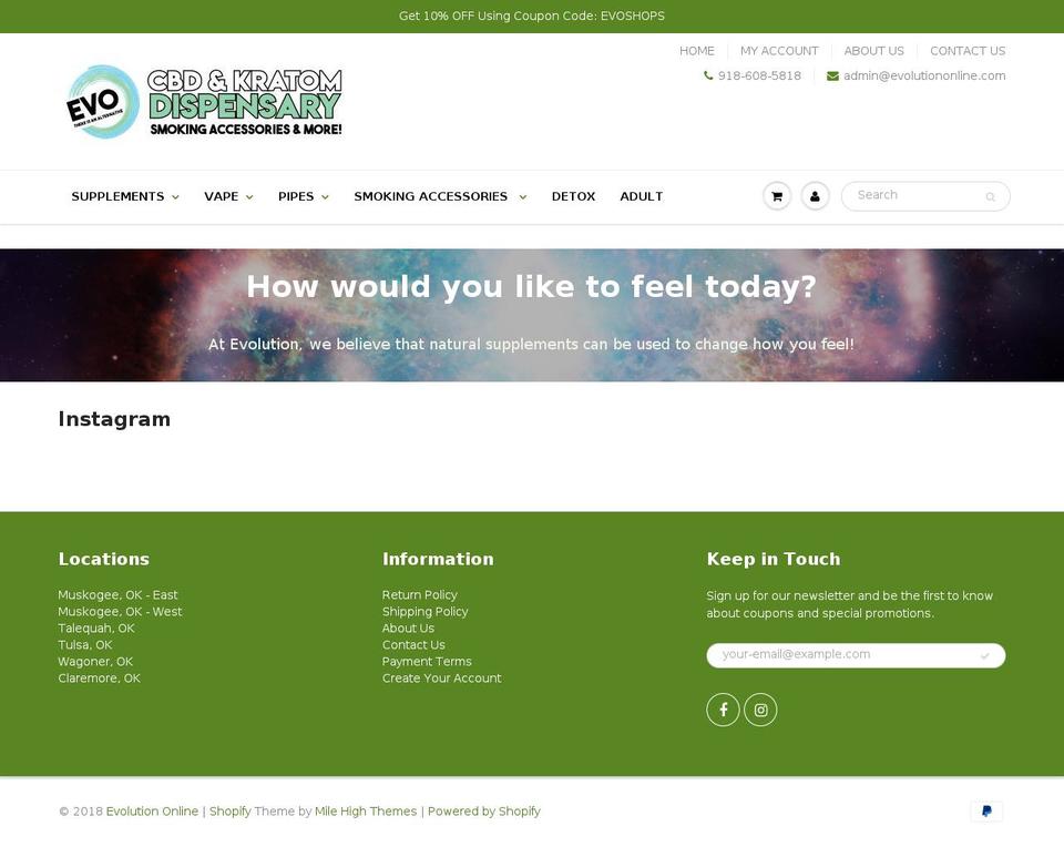 evolutiononline.com — Shopify storefront screenshot
