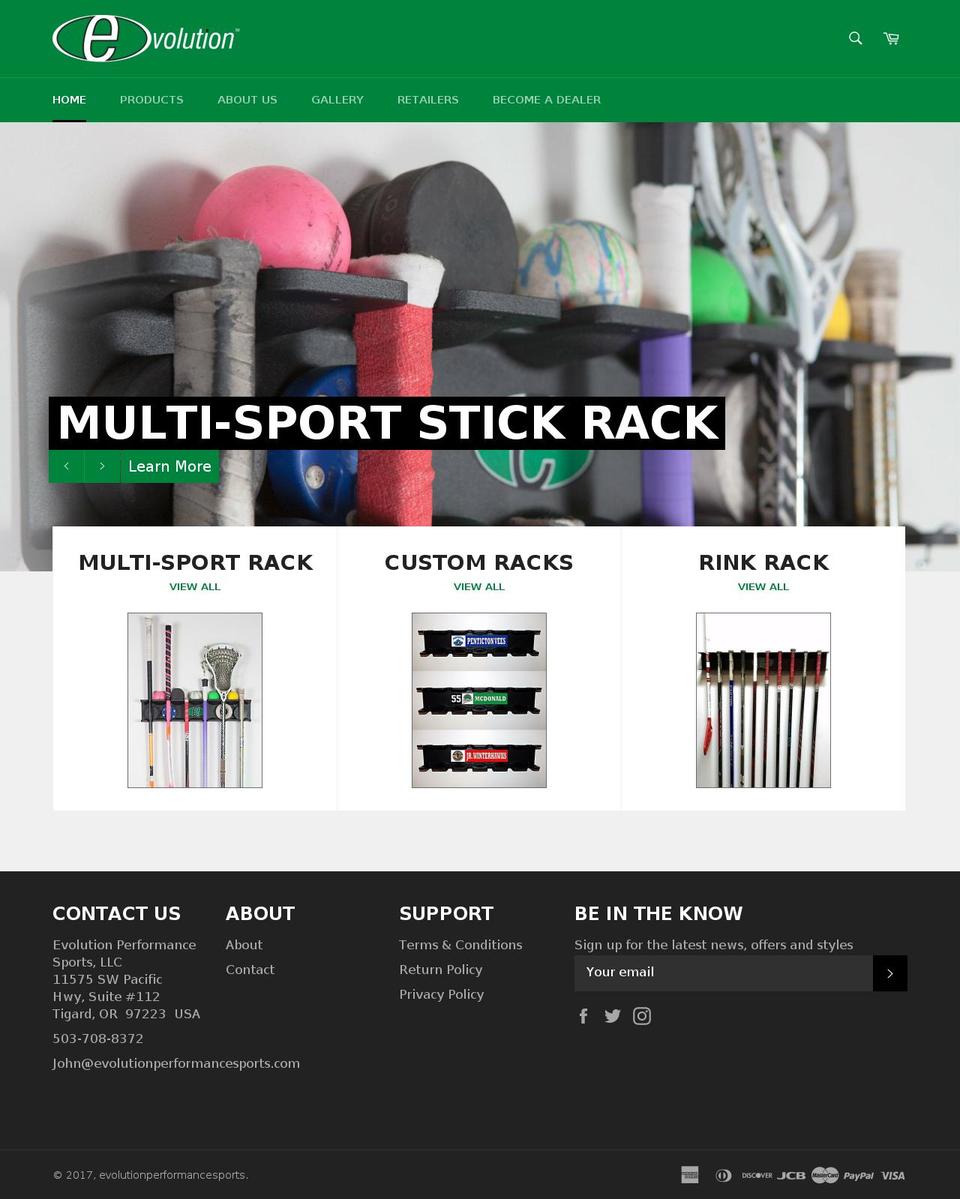 evolutionperformancesports.com shopify website screenshot