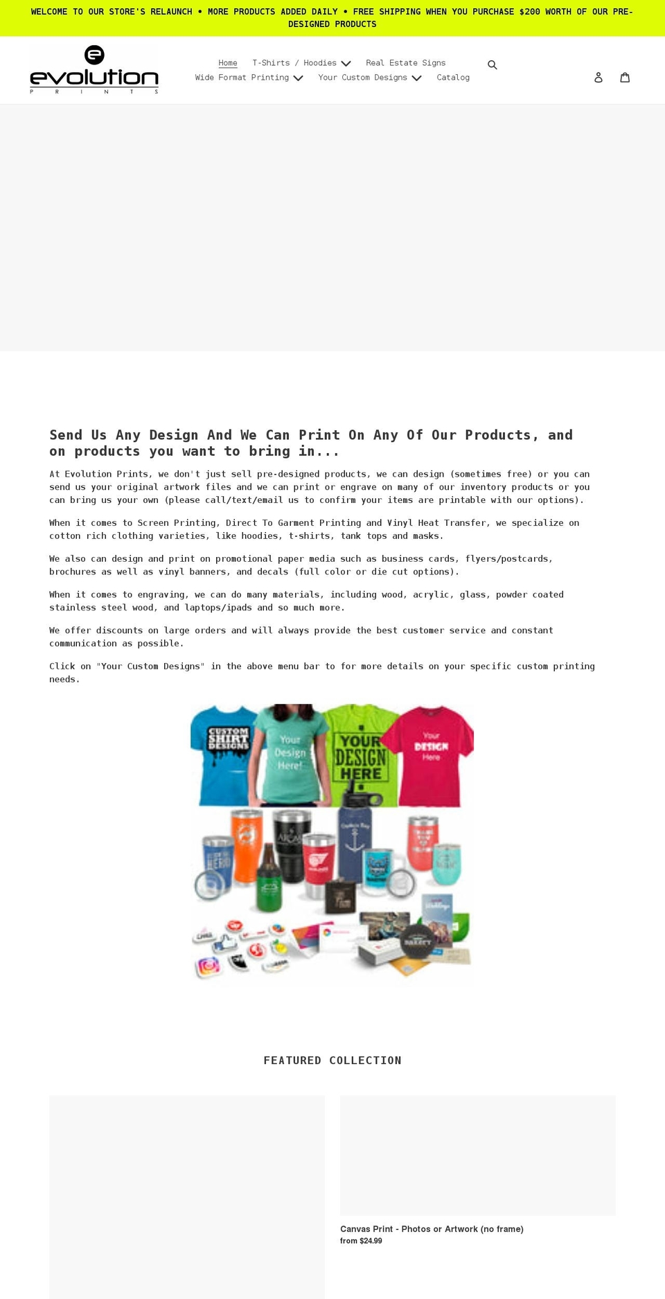 evolutionprints.com shopify website screenshot