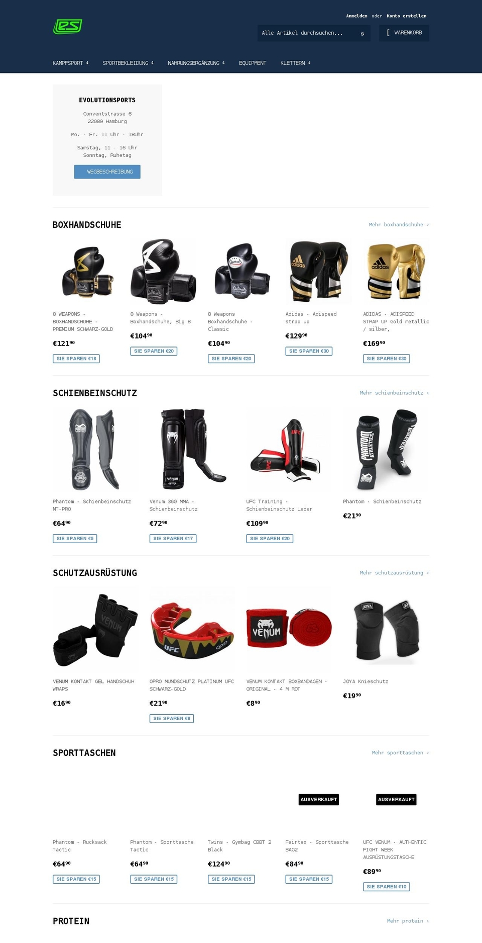 evolutionsportshamburg.com shopify website screenshot