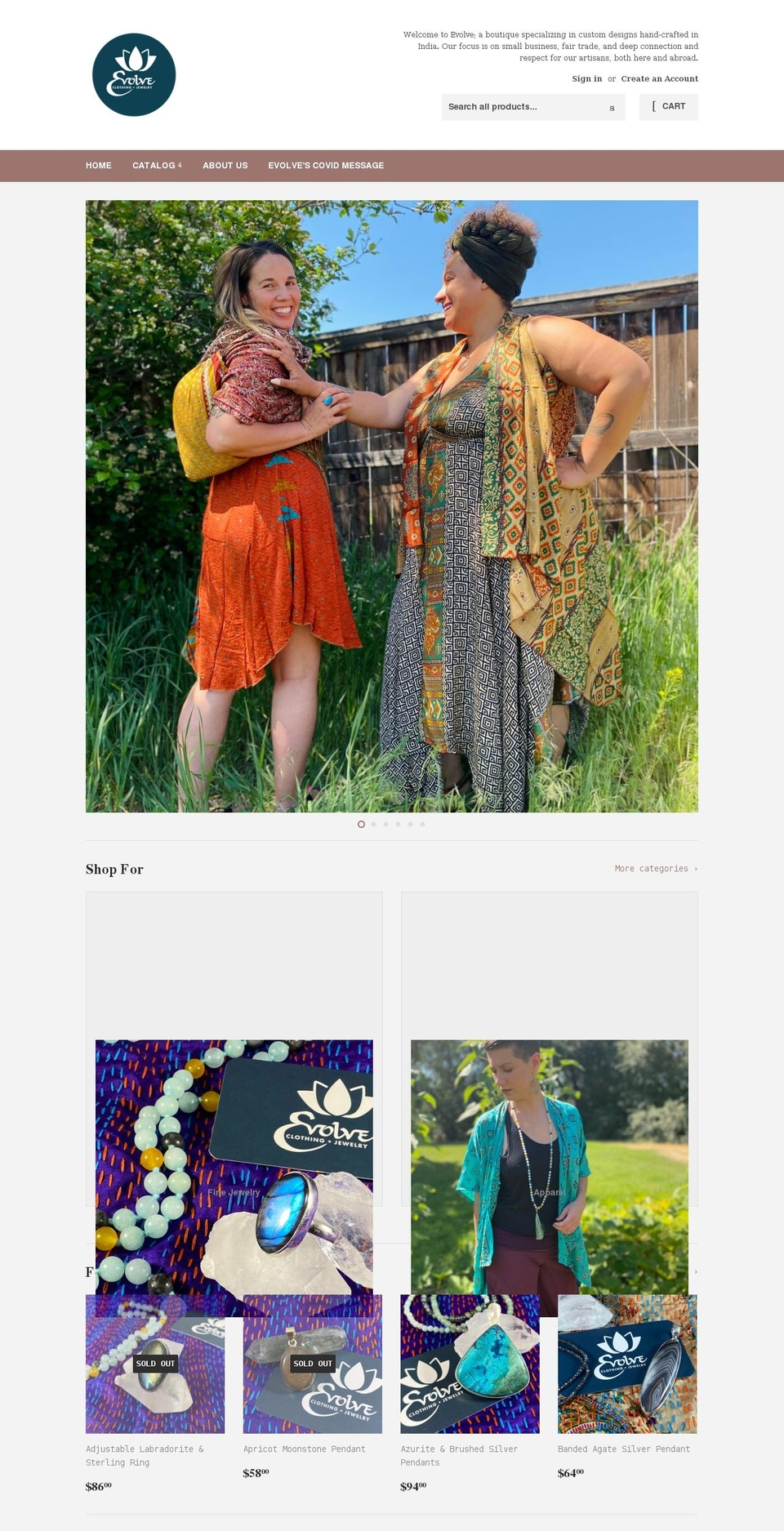 evolve-clothing-jewelry.myshopify.com shopify website screenshot