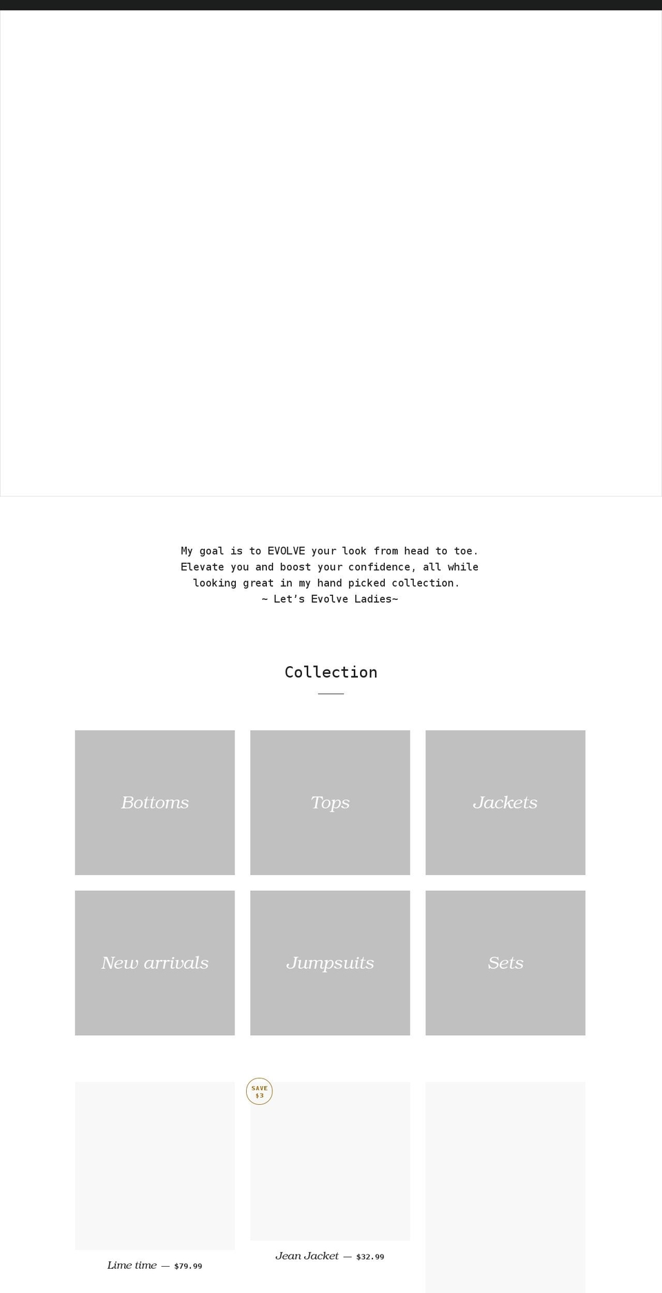 evolvecollectionsllc.com shopify website screenshot