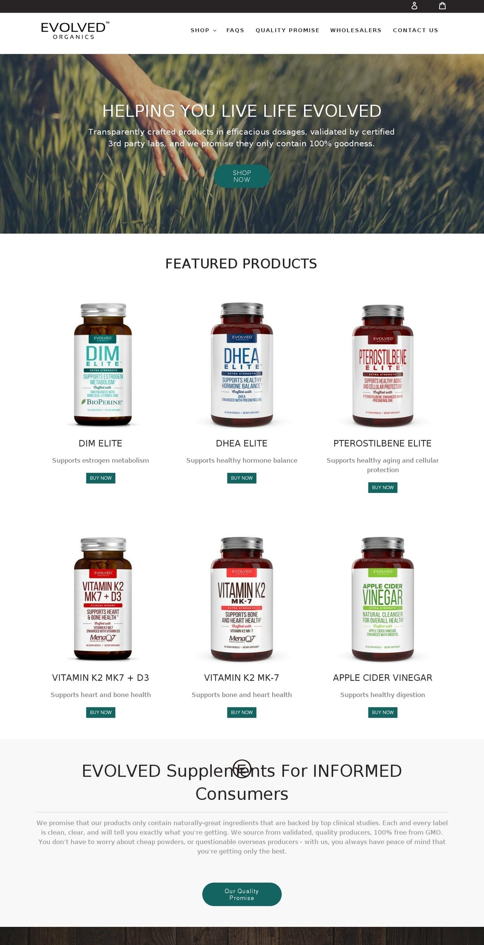 evolvedorganics.com shopify website screenshot