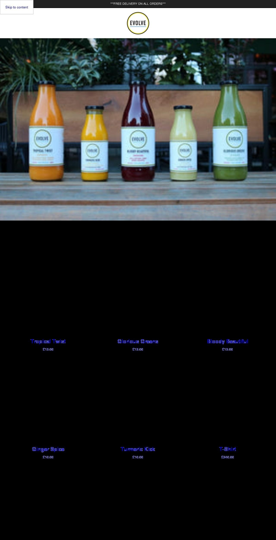 evolvedrinks.com shopify website screenshot