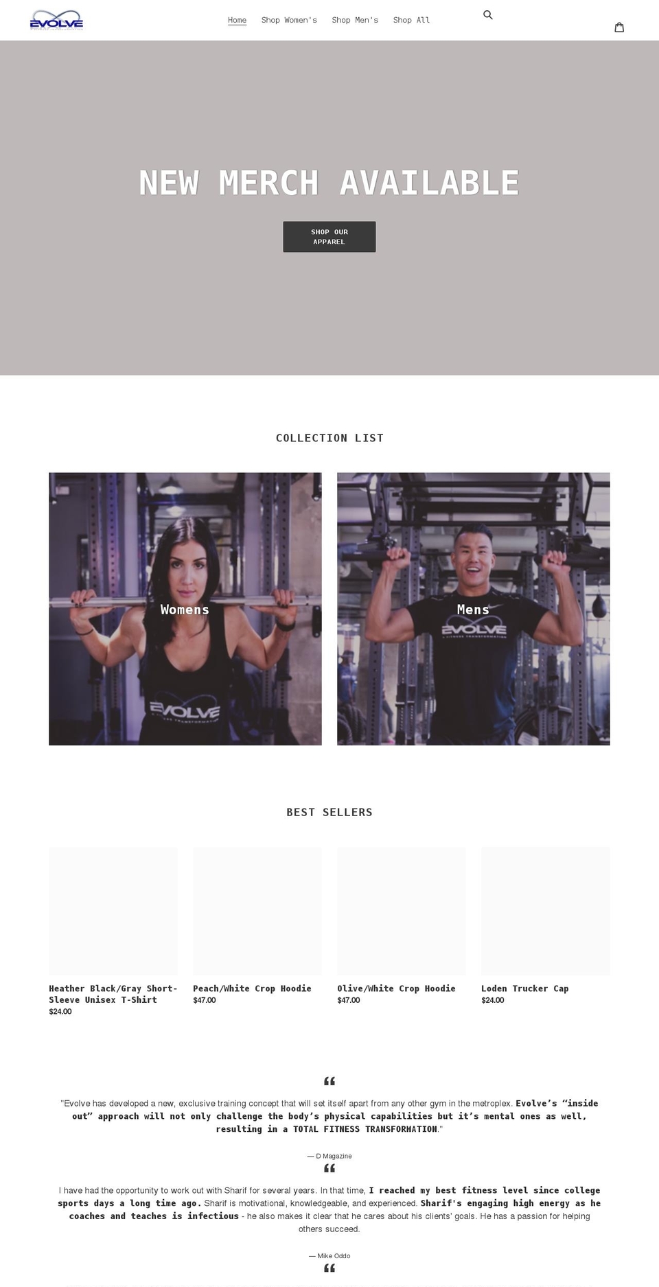 evolvefitdallas.shop shopify website screenshot