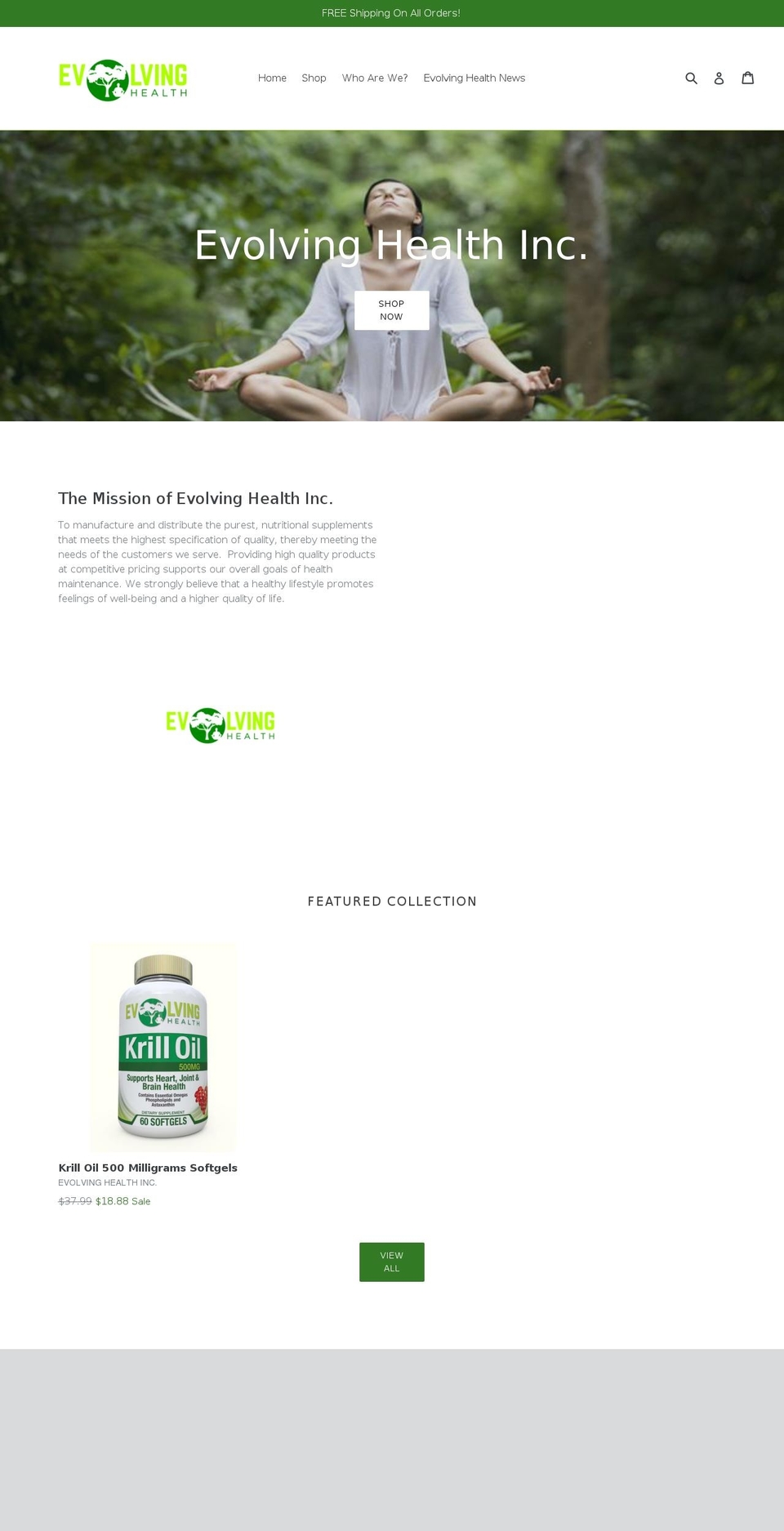 evolvinghealthinc.com — Shopify storefront screenshot