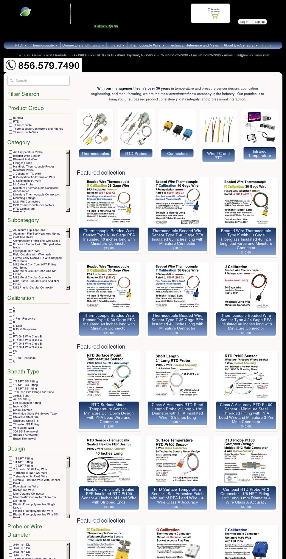 evosensors.com shopify website screenshot