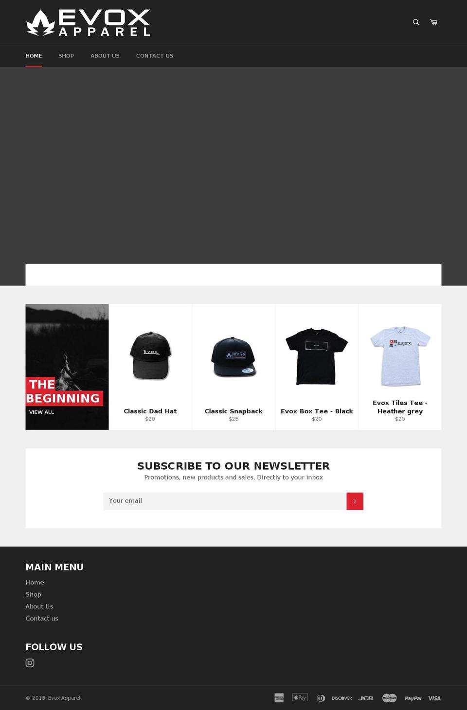 evoxapparel.com — Shopify storefront screenshot