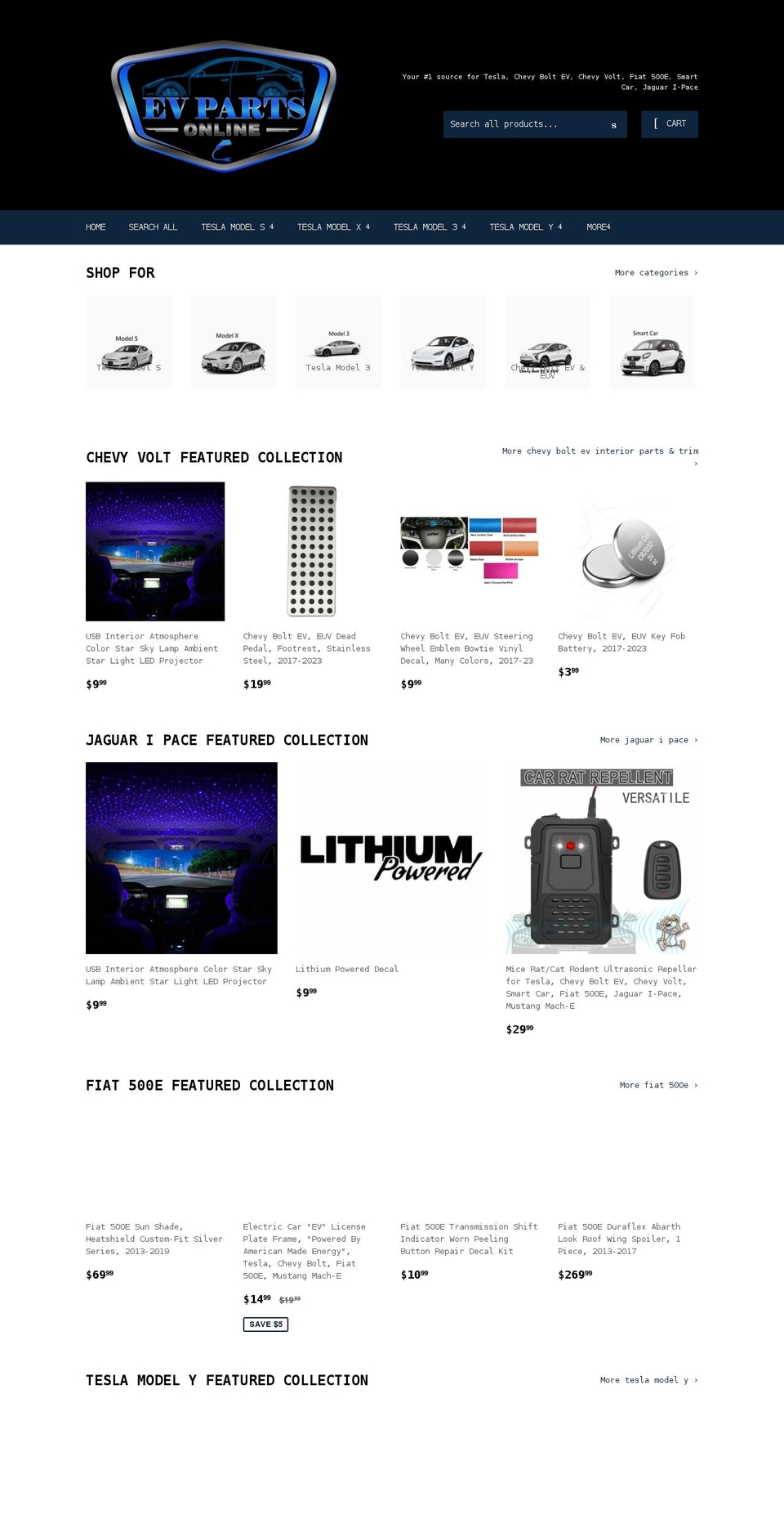 evpartsonline.com shopify website screenshot
