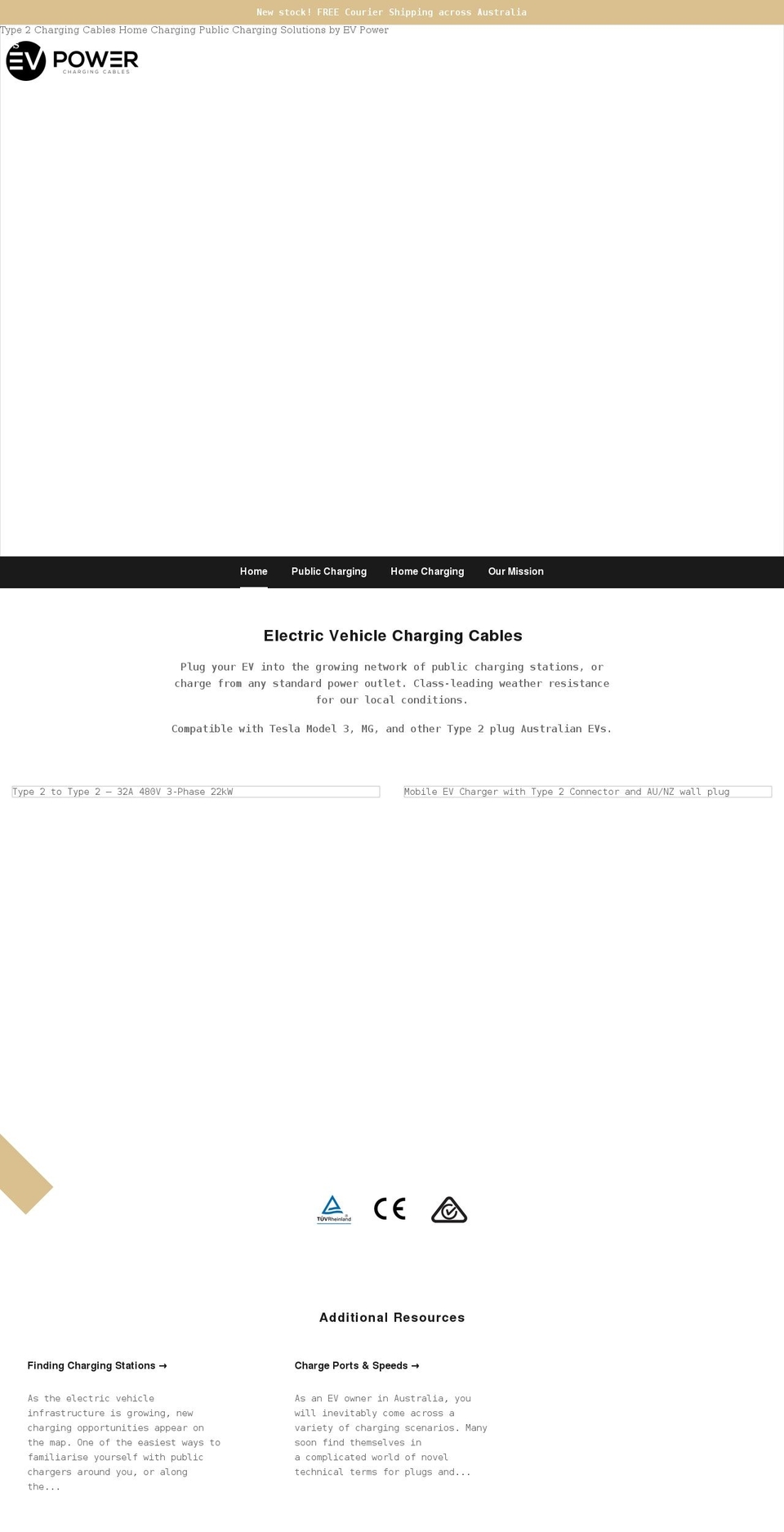 evpowercable.com.au shopify website screenshot