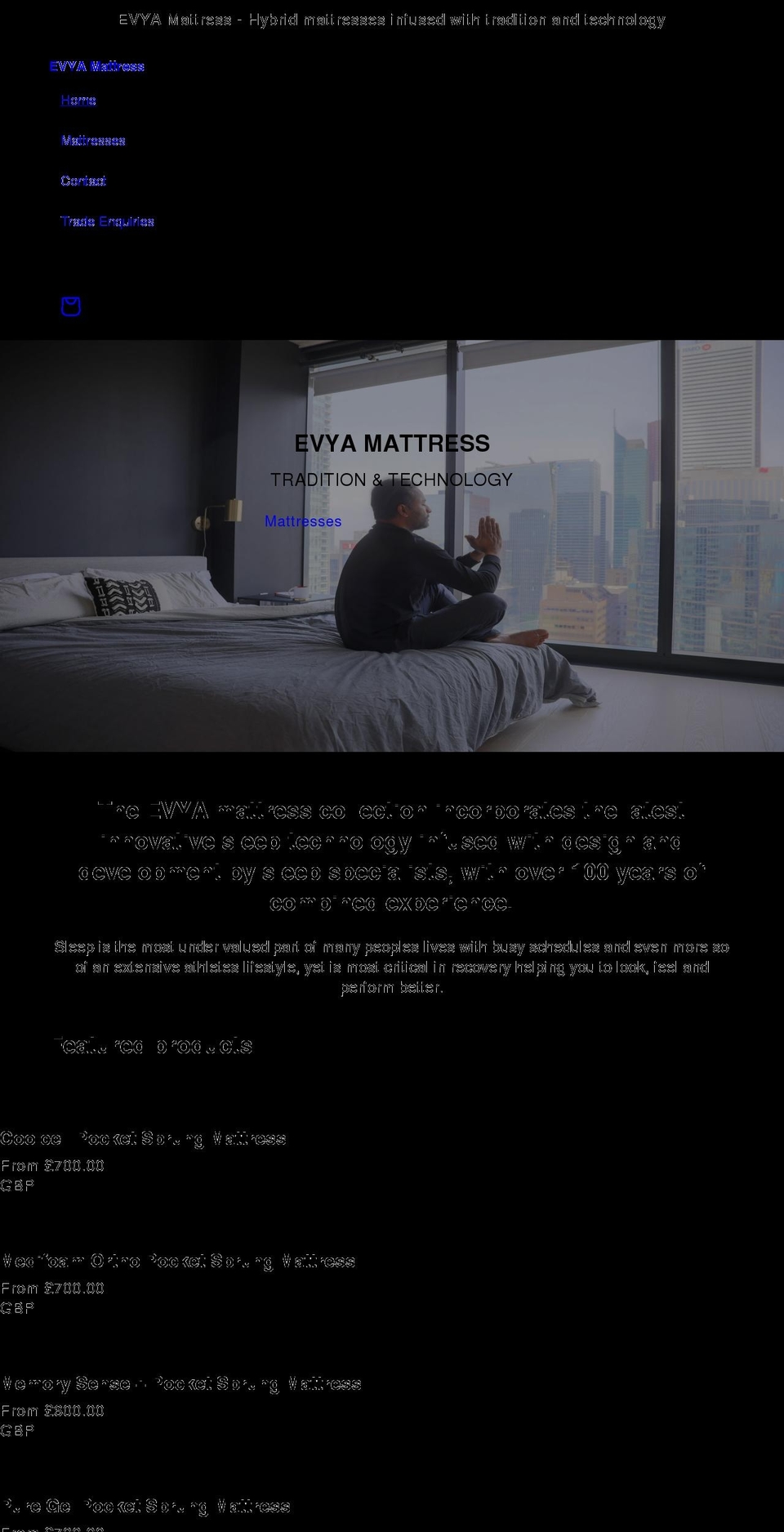 evyamattress.co.uk shopify website screenshot