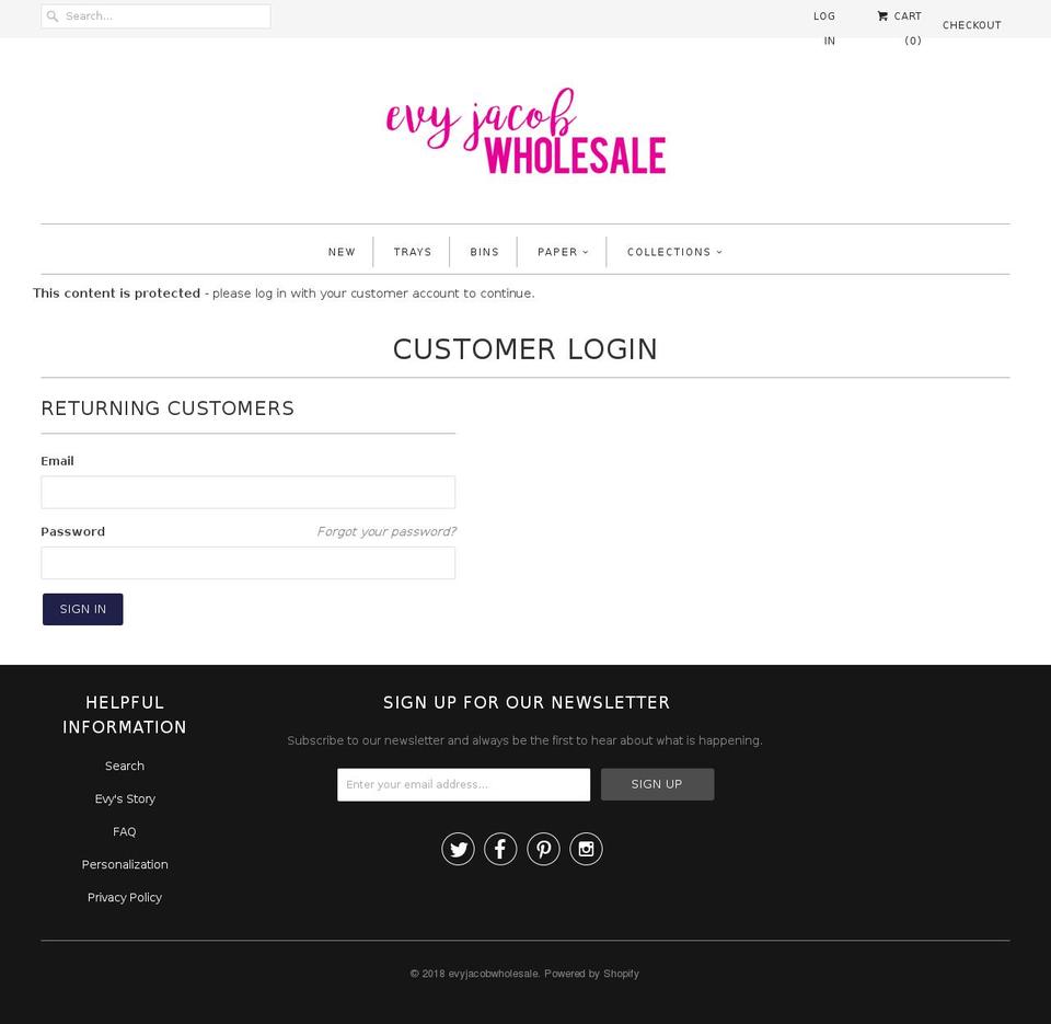 evyjacobwholesale.com shopify website screenshot