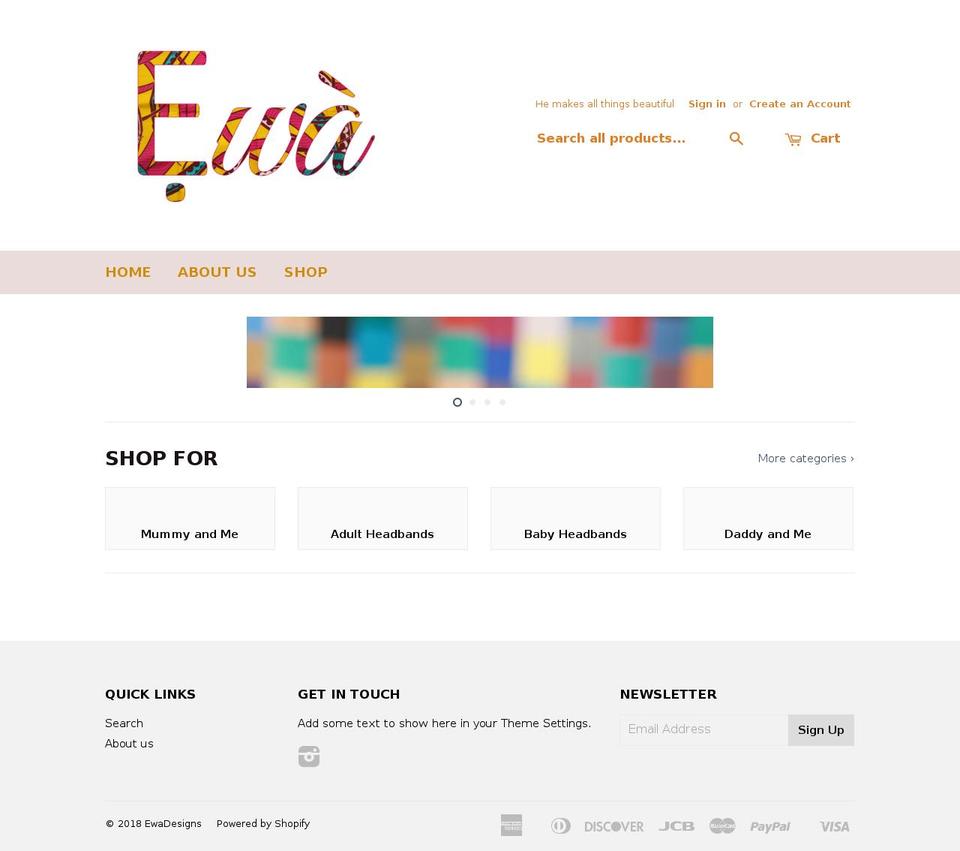 ewa-designs.com shopify website screenshot