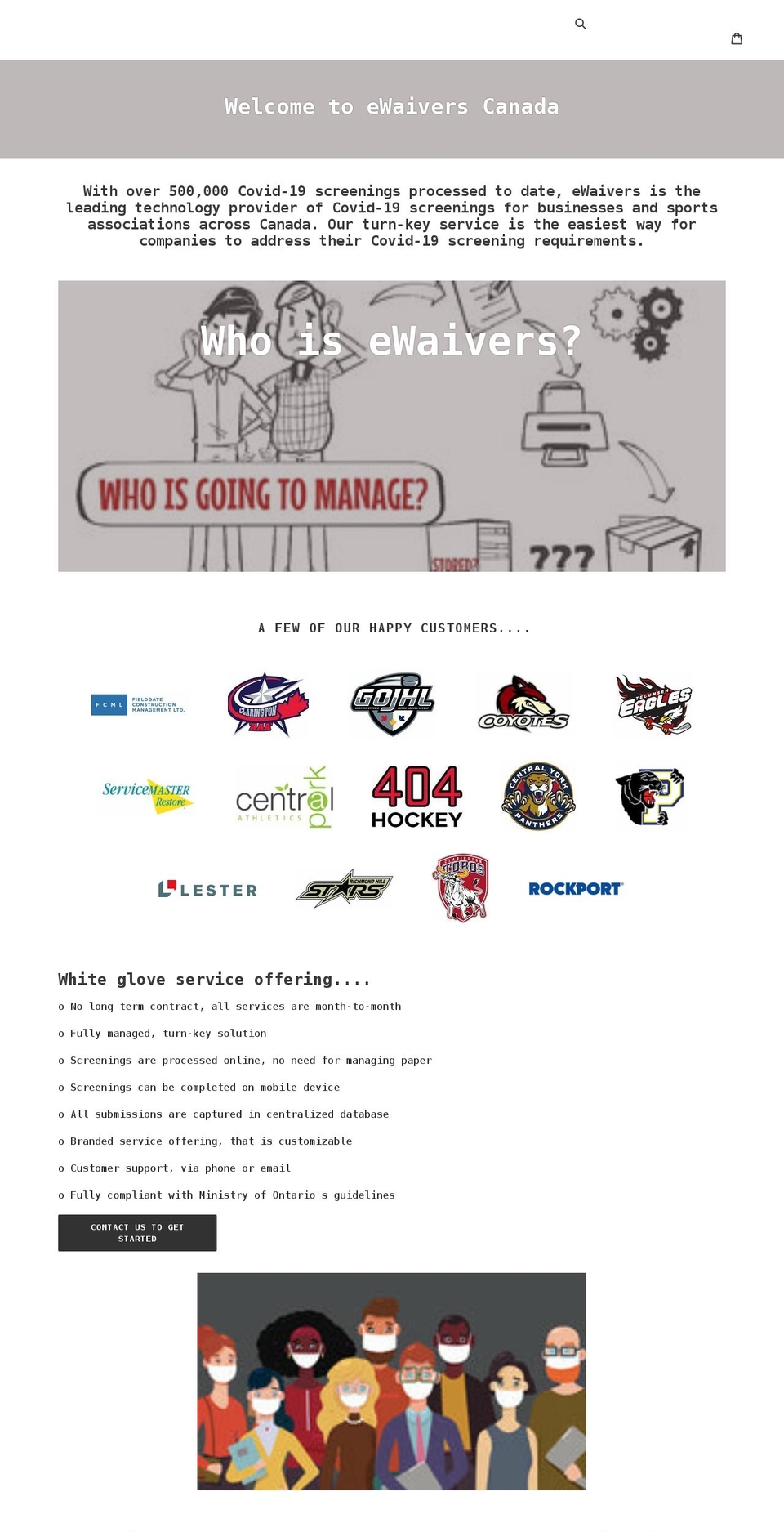 ewaivers.ca shopify website screenshot