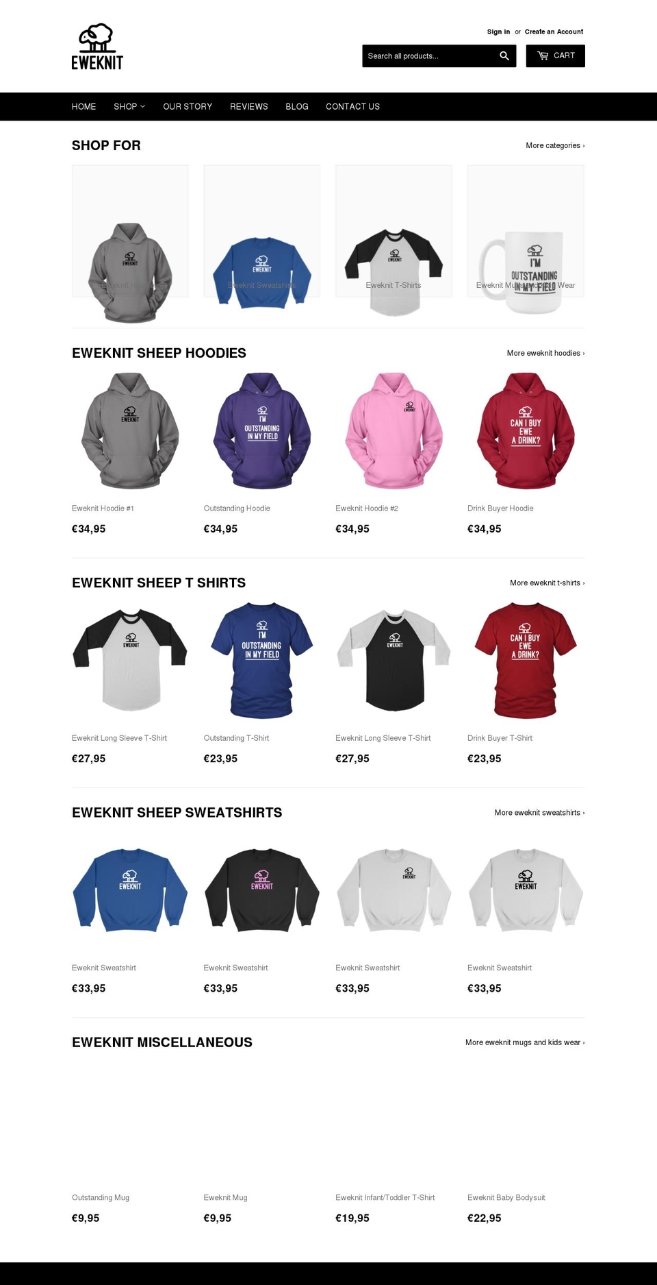 eweknitapparel.com shopify website screenshot