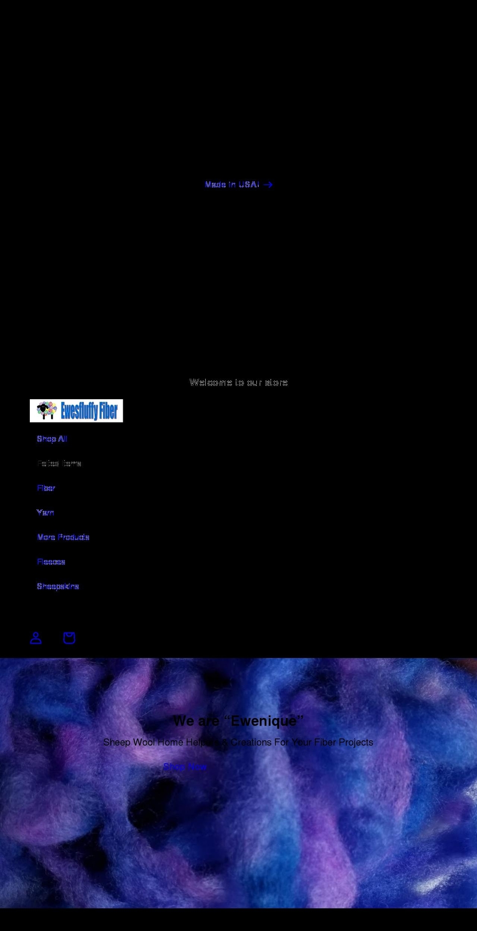 ewesfluffyfiber.com shopify website screenshot