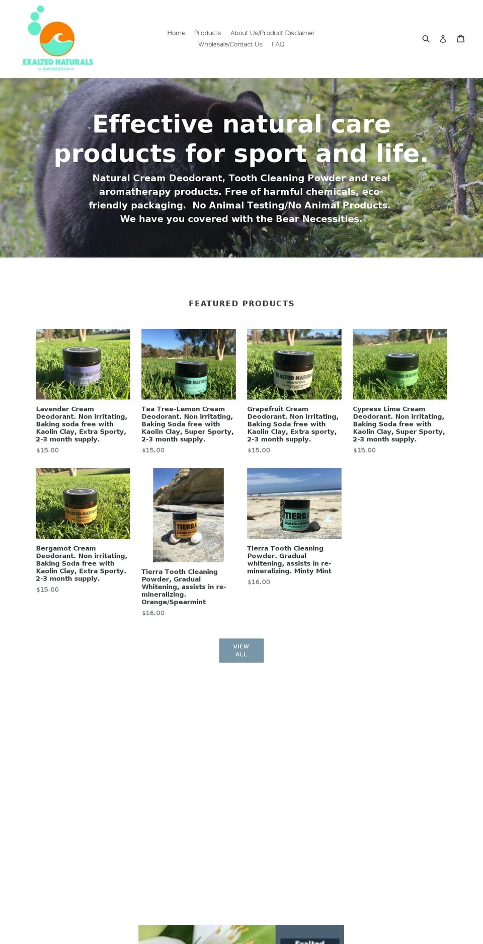 exaltednaturals.com — Shopify storefront screenshot