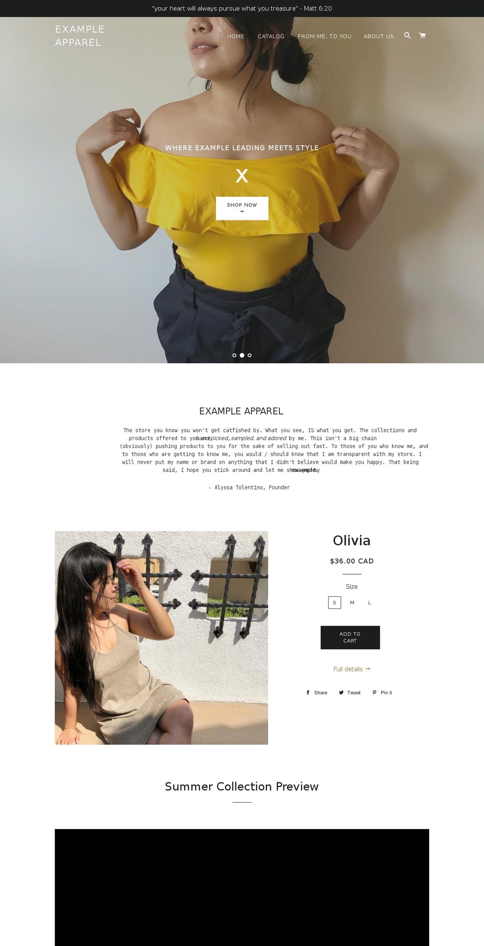 exampleapparel.com shopify website screenshot