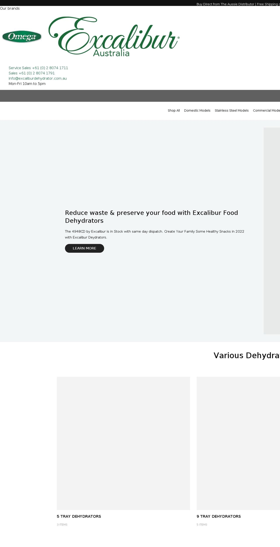 excaliburdehydrator.com.au shopify website screenshot