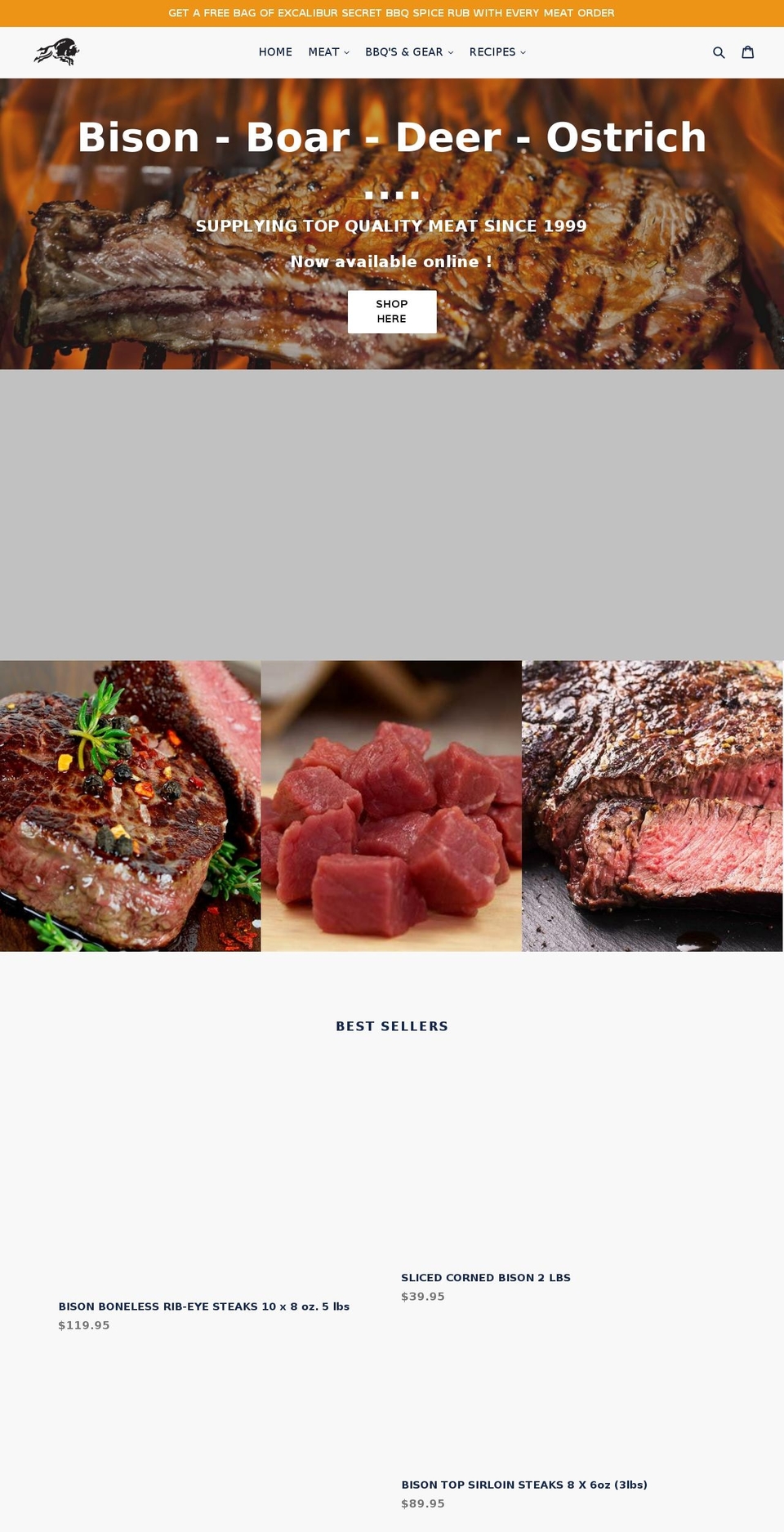 excaliburmeats.ca shopify website screenshot