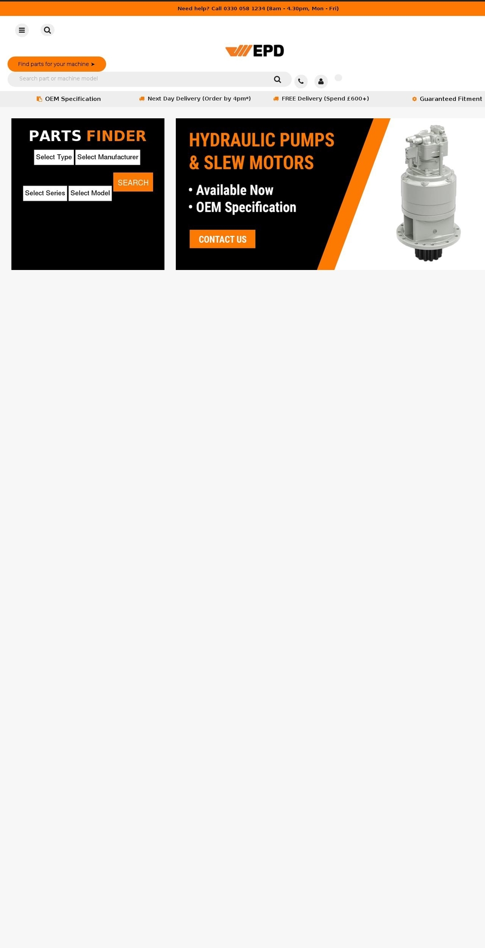 excavatorpartsdirect.co.uk shopify website screenshot