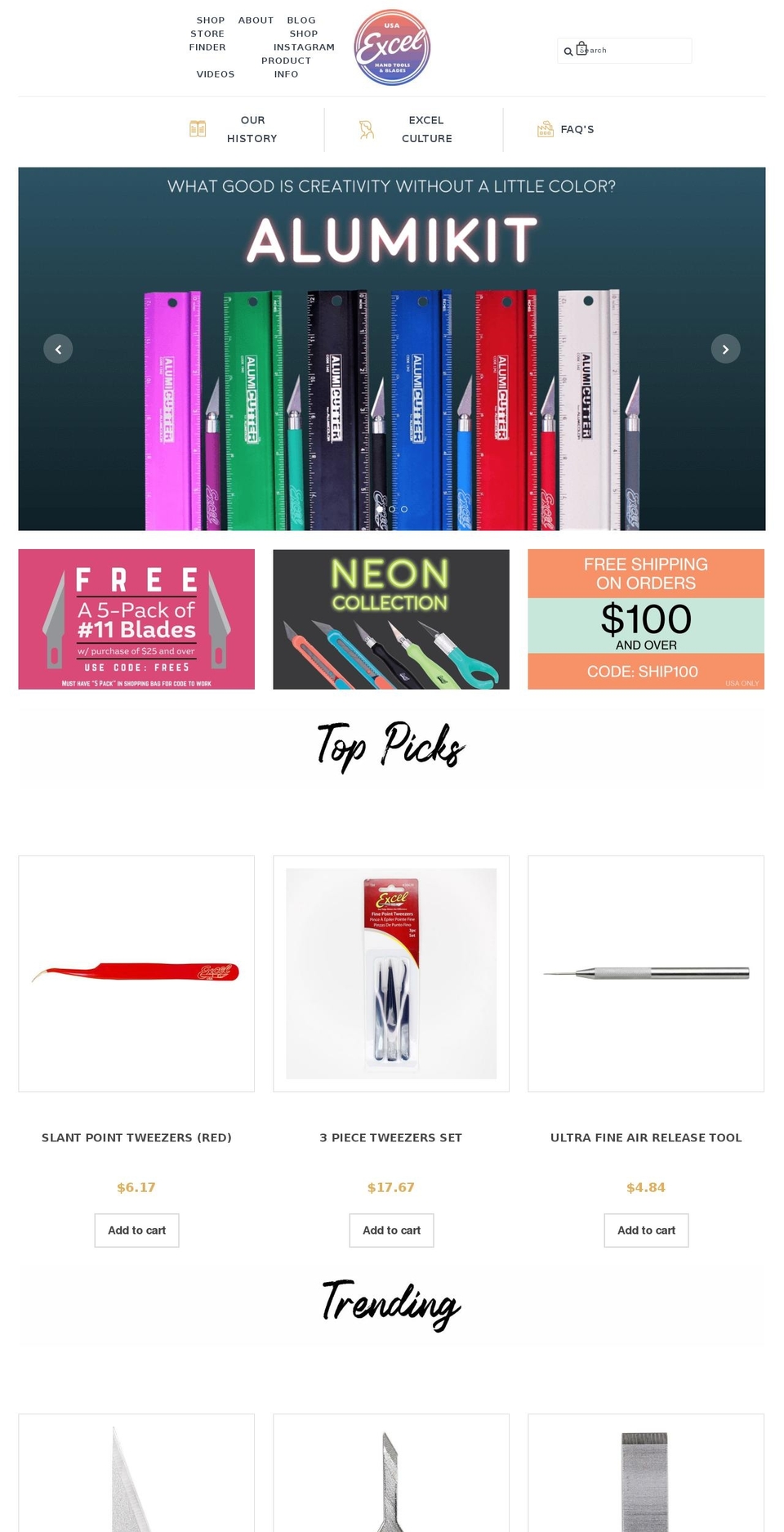 excelblades.com shopify website screenshot